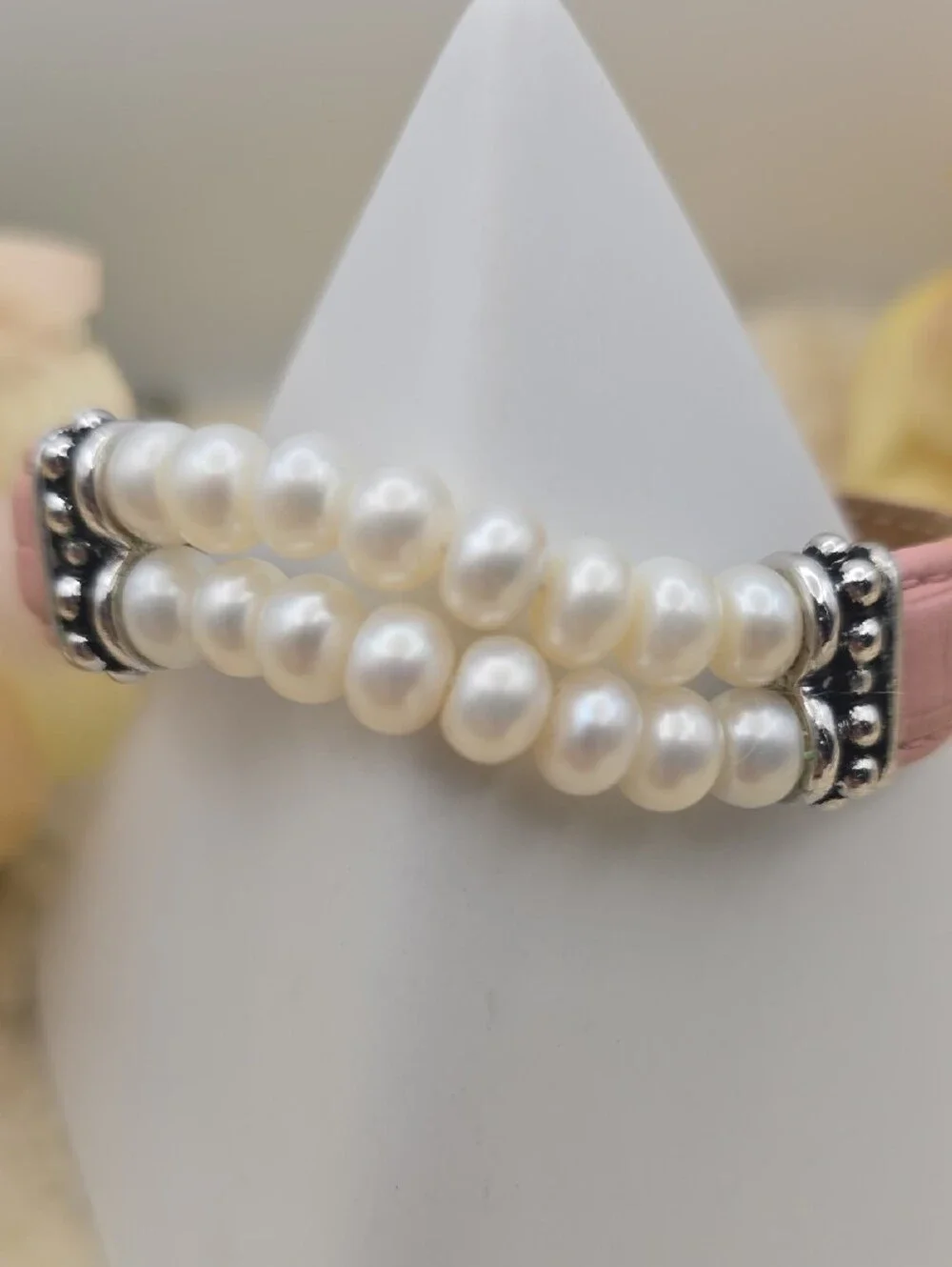 Honora Vintage Pink Leather Double Row Cultured Freshwater Pearl Buckle Bracelet